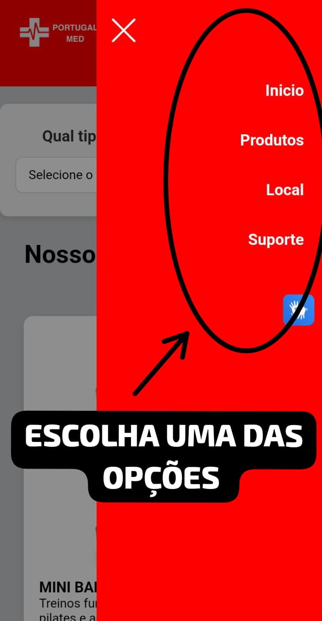 clicar em uma parte do menu